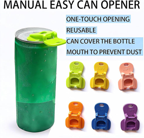 ChefktCove 6 (6 PCS Colorful One-Hand Soda Can Opener with Leak-Proof Reusable Drink Covers For Coke, Beer, Soda
