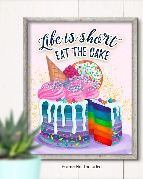 Kitchen Wall Decor, Pink Motivational Cake Dining Room Decor, Inspirational Positive Quotes Wall Art