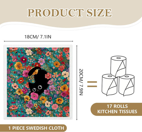 6 Pack, Mixed Black Cat Swedish Kitchen Dishcloths Dish Towels Cats Dish Towels for Kitchen, Swedish Dishcloth