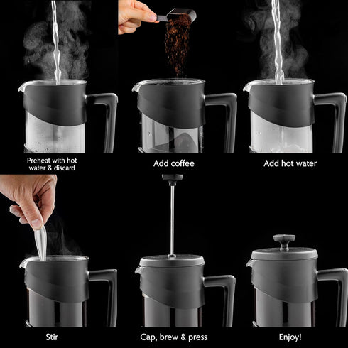 OVENTE 34 Ounce French Press Coffee Maker, Heat Resistant Borosilicate Glass, Black FPW34B
