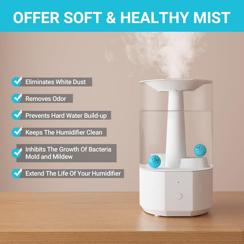 Humidifier Cleaning Ball – Fight Humidifier Mold and Bacteria with Humidifier Cleaner, Prevents Hard Water Build-Up, Eliminates White Dust, Removes Odor, For All humidifiers, Fish Tank