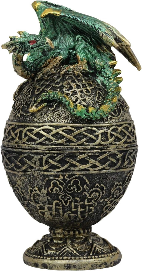 Ebros Gift Green Dragon Perching on Celtic Knotwork Tattoo Relic Jewelry Box Figurine 6.25" High Fantasy Statue