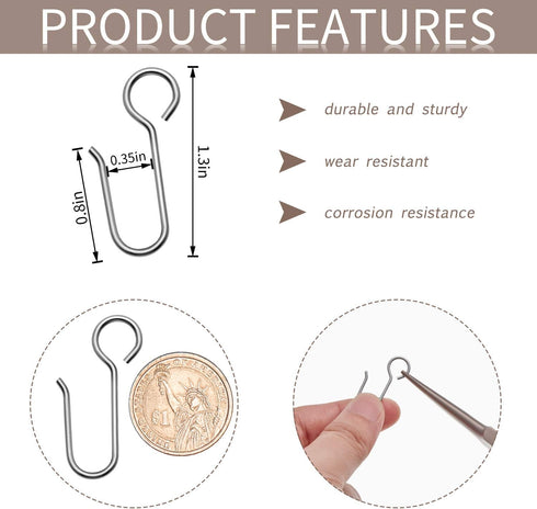 Jetec 60 Pcs Metal Curtain Track Hooks, S Shaped Small Drape Wire Hooks for Ceiling Drape Track (Silver)