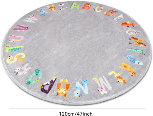 Rug,4 Round ABC Kids ft Animal Alphabet Playroom Rug,Washable Non-Slip Cute Nursery Rug for Kids Room,Educational Kid