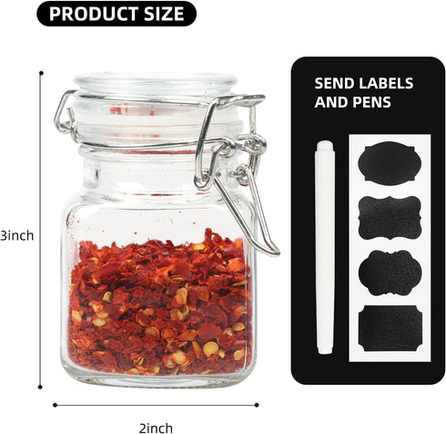 Glass Jars with Airtight Lids, 3.4 oz Small Spice Jars, 12 Pack with Silicone Gasket, Chalkboard Labels