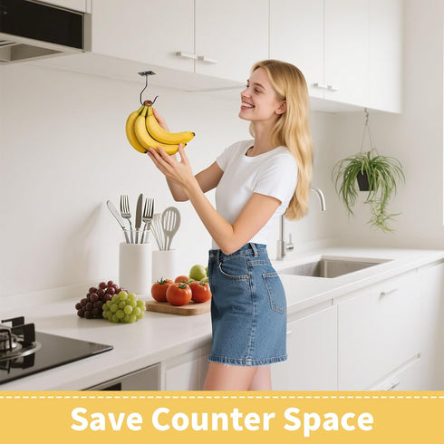 Counter Self Adhesive Banana Hook Under Cabinet Foldable Banana Hanger Hook Under Banana Hook to Keep Bananas Fresh