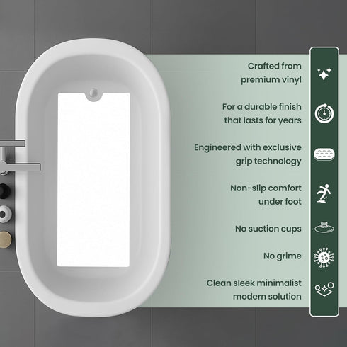 Peel and Stick Bathtub Mat, White Adhesive Vinyl Anti Slip with Drain Cut Out, 16" X 40"