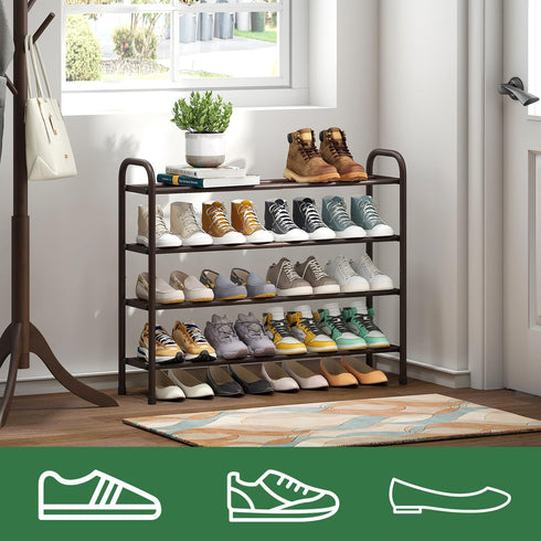 kiplant Closet, 4-Tier_Long) Metal Shoe Rack, Expandable Metal Shoe Rack for Entryway & Hallway (Brown