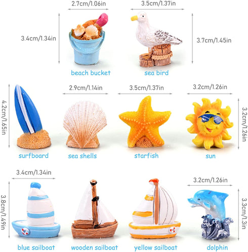 BLLREMIPSUR 10 Sailboat PCS Miniature Beach Figurines - Mini Shell Dolphin Starfish Decorations, Ocean Diorama