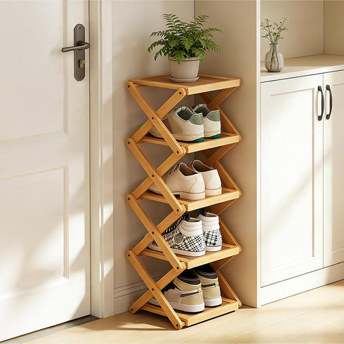 YYW Shoe Rack, Foldable Bamboo Shoes Shelf, Freestanding Shoe Storage Organiser for