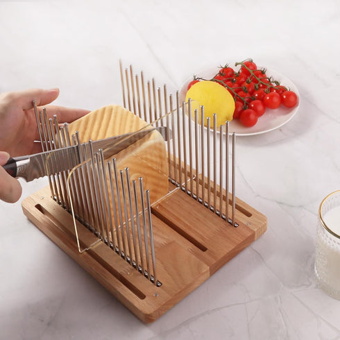 Stainless Steel Bread Slicer for Homemade Bread, Adjustable Cutting Guide, Foldable and Compact Design