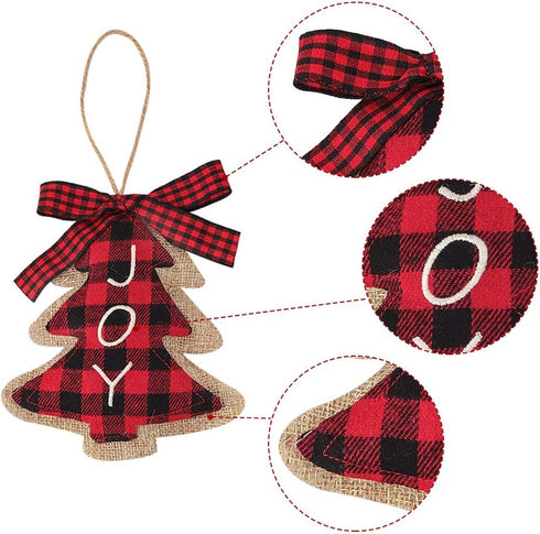 Ivenf Christmas Decorations Indoor Tree Ornaments - 8pcs Red Black Buffalo Plaid Burlap Farmhouse Ornaments for Home