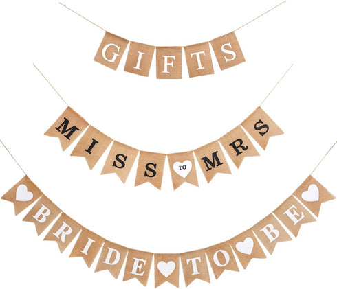 Blulu 3 Pieces Rustic Burlap Bridal Shower Decor Set, Bachelorette Party Decoration, Gifts, Banner (Black)
