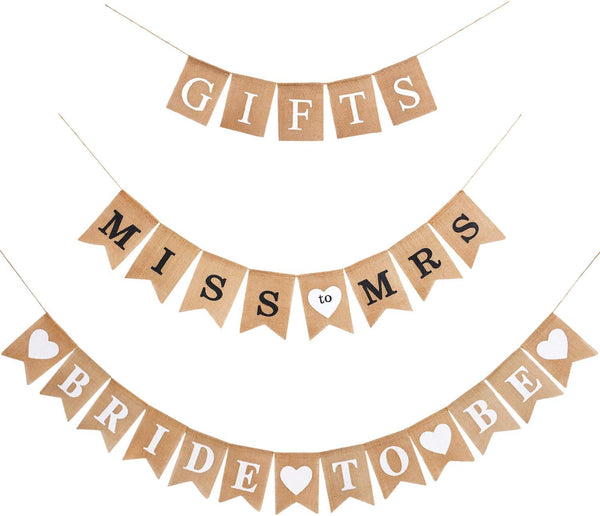 Blulu 3 Pieces Rustic Burlap Bridal Shower Decor Set, Bachelorette Party Decoration, Gifts, Banner (Black)
