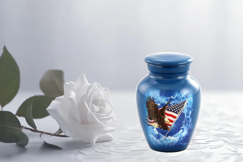 American Glory Keepsake Urn - Mini Urn for Ashes with American Flag and Eagle Design, Includes Premium Case & Velvet Bag