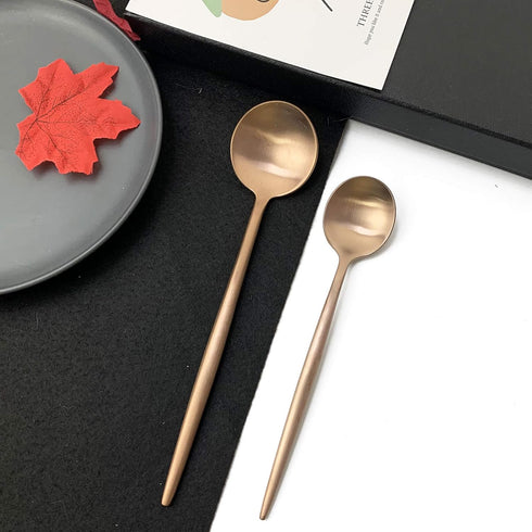 JASHII 6-Piece Rose Gold Flatware Set, 18/10 Stainless Steel Copper Cutlery, Modern Satin Finish, Best Gift