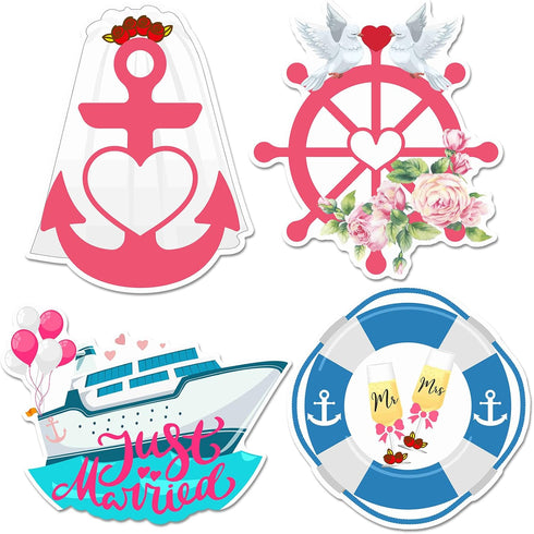 4 Pcs Wedding Cruise Door Decorations, Just Married Magnetic Stickers for Carnival Cruise Cabin Door