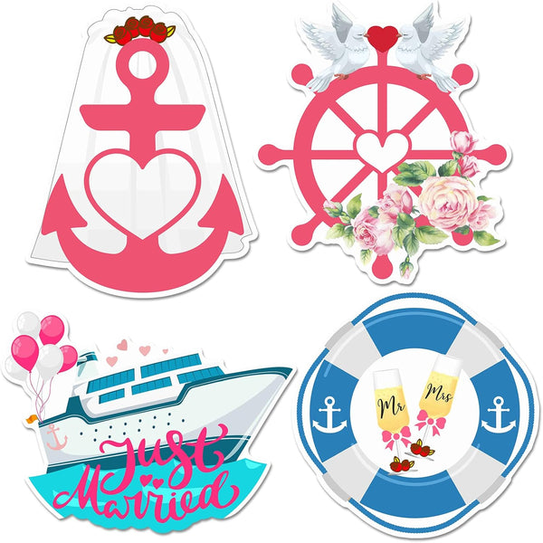 4 Pcs Wedding Cruise Door Decorations, Just Married Magnetic Stickers for Carnival Cruise Cabin Door