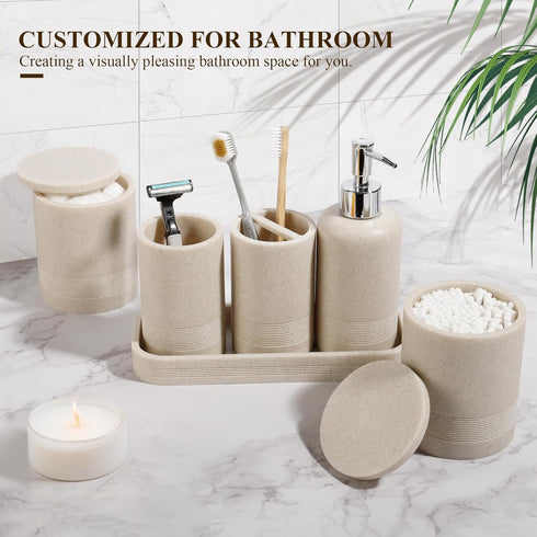 Set, 6-Piece Set, Set, Bathroom Accessories Bathroom Accessory Toothbrush Holders Soap Dispenser, Vanity Tray, Tumbler