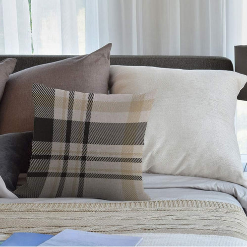 HGOD DESIGNS Plaid Throw Pillow Cover - Traditional Gingham in Black Beige and White - Decorative Cushion Cover 18x18
