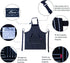 Kitchen Cooking Apron for Women and Men, Adjustable Chef Bib with Pockets - 32" x 28" - Black/White Pinstripe