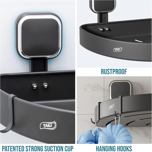 TAILI Corner Shower Caddy with Suction Cup Hooks, Aluminum Corner Shelf Basket,No-Drilling Rustproof for Kitchen