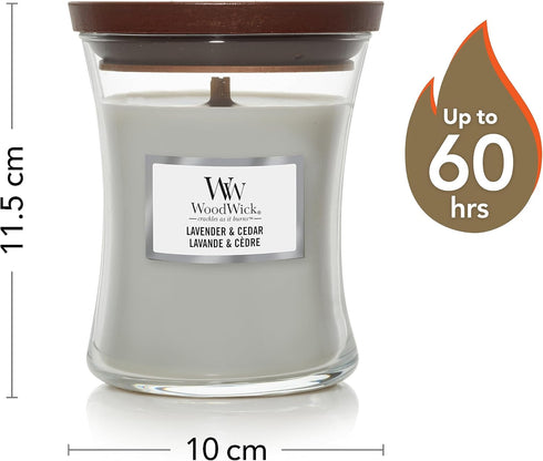 WoodWick Medium Hourglass Scented Candle - Lavender & Cedar with Crackling Wick, Up to 60 Hours Burn Time