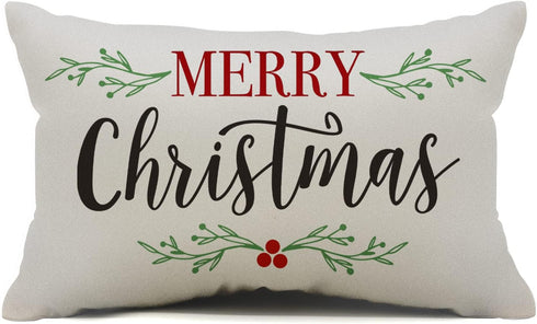 DFXSZ Merry Christmas Pillow Covers, Holly Berries Lumbar Pillowcase 12x20 Inch for Home Decoration