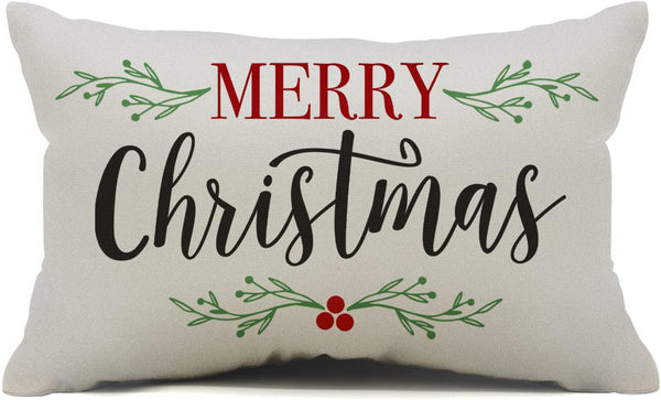 DFXSZ Merry Christmas Pillow Covers, Holly Berries Lumbar Pillowcase 12x20 Inch for Home Decoration