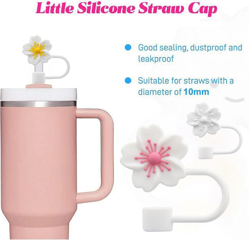 Silicone Straw Cover for 10mm Straws, Cute Cap for Stanley Cup Accessories, 3pcs Sakura Straw Topper for Reusable Straws