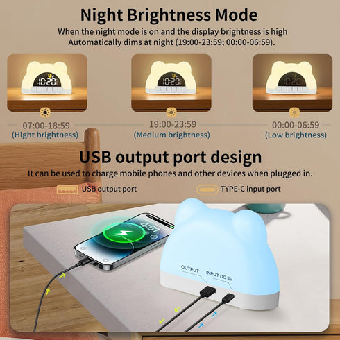 Toddlers,3 Alarm Clock for Kids, Wake Up Clock with Night Light, Sleep Training Clock for Brightness Levels, Dual