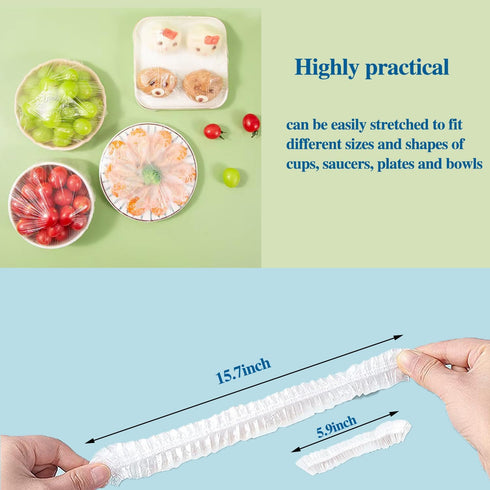 Fresh Keeping Bags, 200 PCS Reusable Plastic Bowl Covers, 1 PCS Plastic Bag Holder, Elastic Storage Wraps