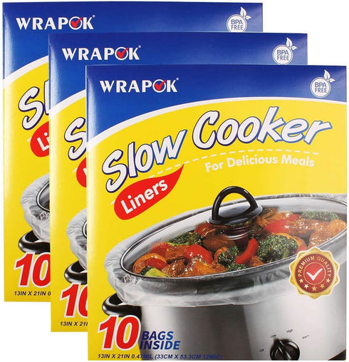 Slow Cooker Liners - Disposable Cooking Bags for Oval or Round Pots, 3 Pack (30 Bags Total)
