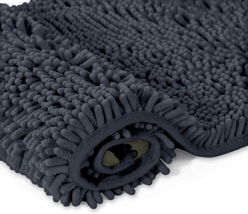 Luxurious 2-Piece Bathroom Rug Set in Charcoal - Chenille Bath Mat + U-Shaped Toilet Mat, Plush Anti-Slip Design