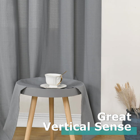 BGment Grey Linen Sheer Curtains, 54 Inch Length, 2 Panels, Grommet Light Filtering Casual Textured Privacy for Living