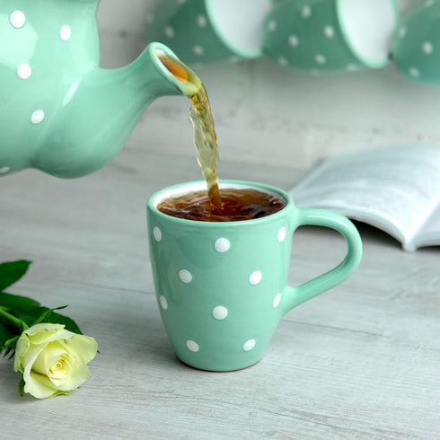 City to Cottage 10oz Ceramic Cappuccino Mug, Turquoise Blue Polka Dot, Large Handle for Coffee, Tea, Hot Chocolate