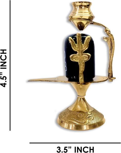 Craftsman SATVIK 4.5 INCH Brass Lord Shiva Linga Lingam Statue with Trishul and Brass Matki for Hindu Pooja Sculpture
