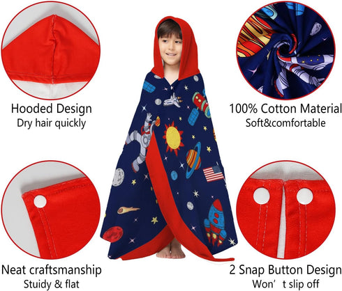 sdhinlwo 30"x50" Thickened Hooded Towels for Kids Suitable Girls Boys Kids Bath Towels, Super Absorbent, Space Universe
