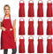DUSKCOVE 12 Pack Plain Bib Aprons with 2 Pockets - Red Unisex Commercial
