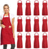 DUSKCOVE 12 Pack Plain Bib Aprons with 2 Pockets - Red Unisex Commercial
