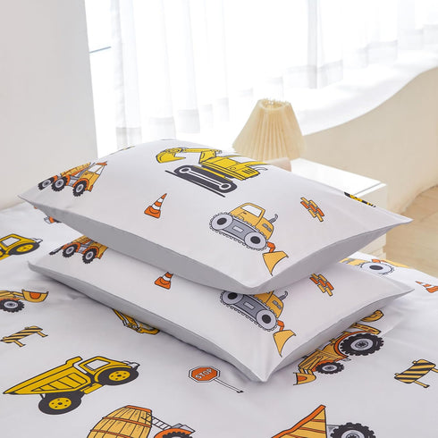 Sets Sets 3 Set ZRNBAST Construction Queen Bedding for Boys Kids Beige Cartoon Cars Excavator Tractor Comforter Pcs