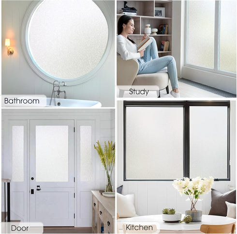 Coavas Window Privacy Film, Frosted Glass Window Clings, Decorative Bathroom Door Window Coverings