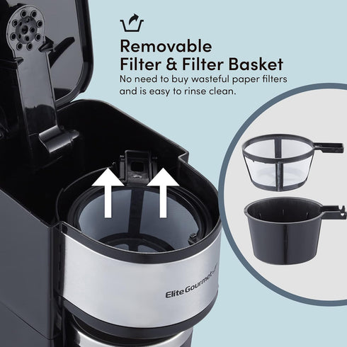 Elite Gourmet EHC-112B Personal Single-Serve Coffee Maker, Includes Stainless Steel Thermal Travel Mug