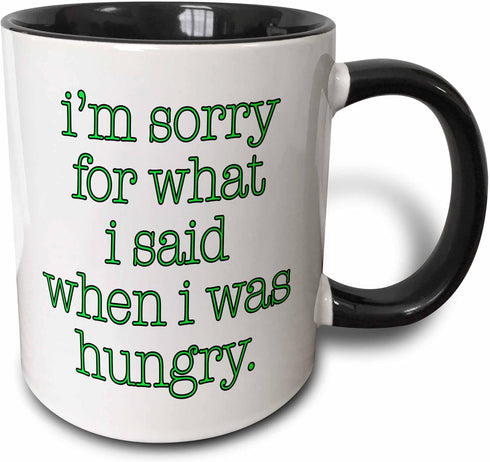 3dRose I'm Sorry For What I Said When I Was Hungry - Lime Green Two Tone Mug, 11 oz, Black