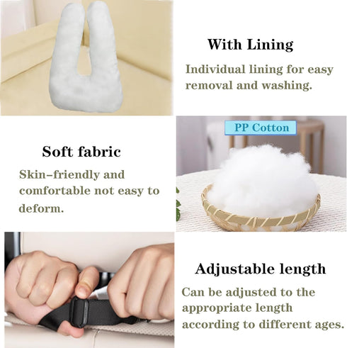 Kids Travel Pillow, Car Pillow with Lining, Neck and Head Support Cushion for Kids and Adults, Perfect for Long