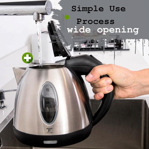 Moss & Stone 1.2L Stainless Steel Electric Kettle, Cordless 1500w Fast Boiling Pot with Auto Shut-Off