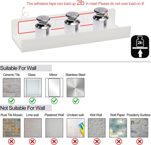 MATIMASU Set 2 10.6" Floating Shelf of - Wall Mounted Plastic Shelves for Bedroom With Adhesive Strip,Compact Nursery