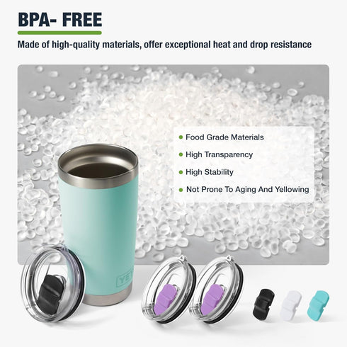 20 oz Tumbler Lids, Magnetic Replacement for YETI, BPA Free 2 Pack Purple Tumbler Lids & 3 Pack Slider
