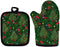 Dellukee Oven Mitt and Pot Holder Set, Christmas Trees Print Heat Resistant Kitchen Gloves for Baking Cooking