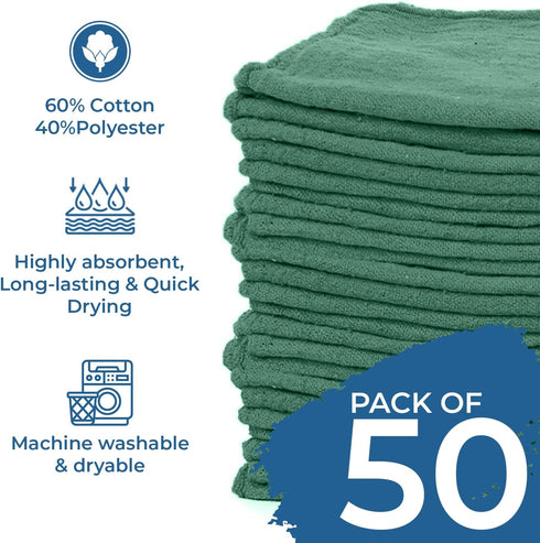50 Pack Commercial DAN RIVER Shop Towels, Use Green Terry Cloth Rags for Cleaning Cars & Household Surfaces Well